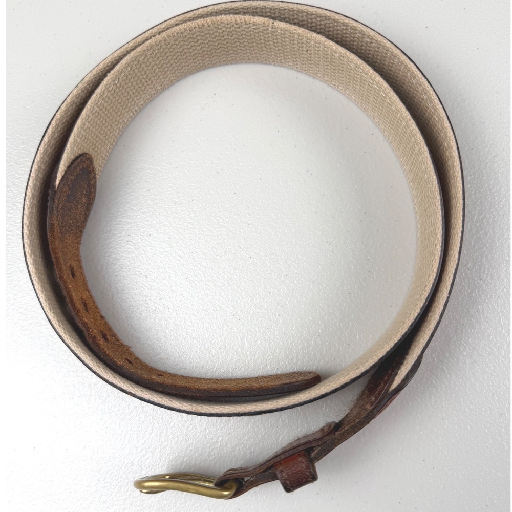 Orvis Mens Leather Canvas Belt Embroidered Tarpon Fish Brown Tan Size 38